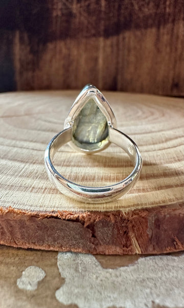 DEEP SEA TEARDROP LABRADORITE Sterling Silver Ring • Size 7