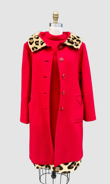 DON LOPER Beverly Hills Vintage 50s Fur Trim Dress and Coat Set • Large