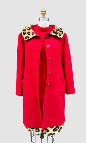 DON LOPER Beverly Hills Vintage 50s Fur Trim Dress and Coat Set • Large