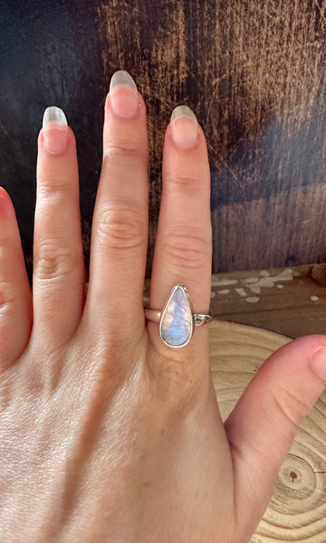 DAGGER TEARDROP MOONSTONE Sterling Silver Ring • Size 9