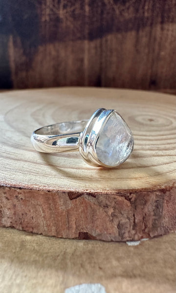 ROUNDABOUT RAINBOW MOONSTONE Sterling Silver Ring • Size 8