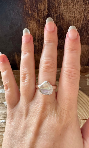 ROUNDABOUT RAINBOW MOONSTONE Sterling Silver Ring • Size 8