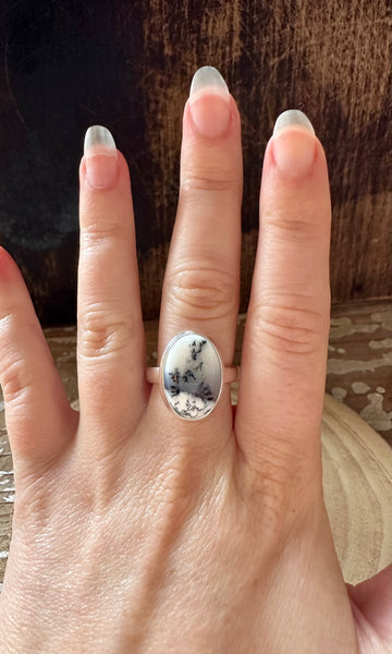 GLACIER DENDRITIC OPAL Sterling Silver Ring • Size 8