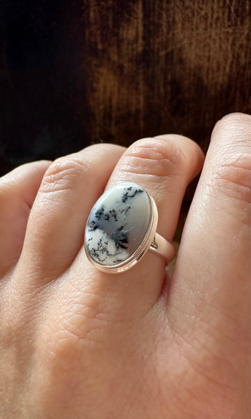 GLACIER DENDRITIC OPAL Sterling Silver Ring • Size 8