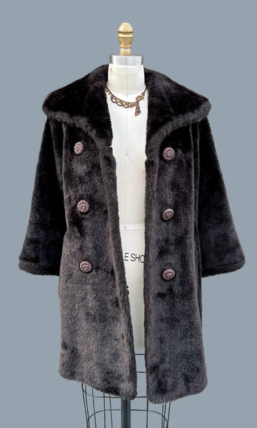 VINTAGE RICH CHOCOLATE 60s/70s Faux Fur Coat • Small