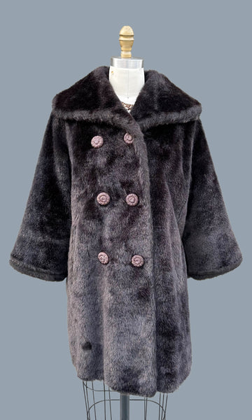 VINTAGE RICH CHOCOLATE 60s/70s Faux Fur Coat • Small