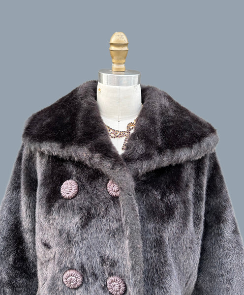 VINTAGE RICH CHOCOLATE 60s/70s Faux Fur Coat • Small