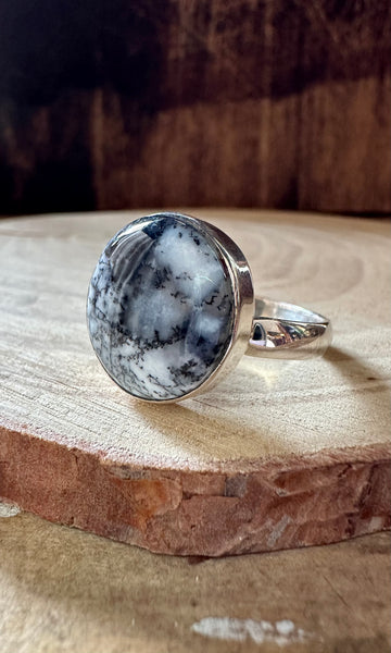 ENCHANTED DENDRITIC OPAL Sterling Silver Ring • Size 10