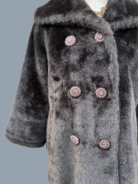 VINTAGE RICH CHOCOLATE 60s/70s Faux Fur Coat • Small