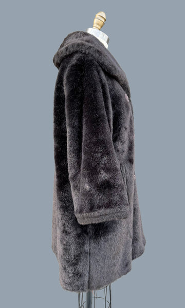VINTAGE RICH CHOCOLATE 60s/70s Faux Fur Coat • Small