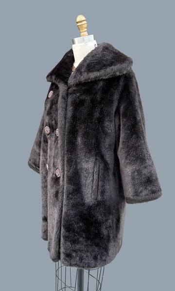 VINTAGE RICH CHOCOLATE 60s/70s Faux Fur Coat • Small