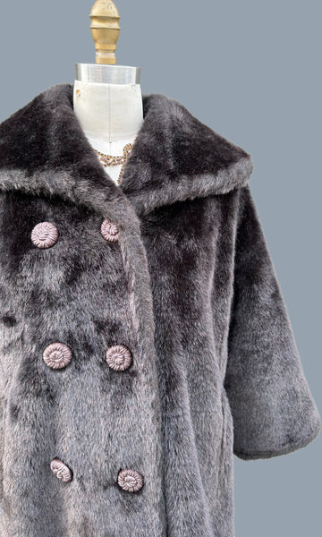VINTAGE RICH CHOCOLATE 60s/70s Faux Fur Coat • Small