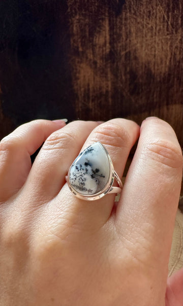 WOODLAND DENDRITIC OPAL Sterling Silver Ring • Size 8