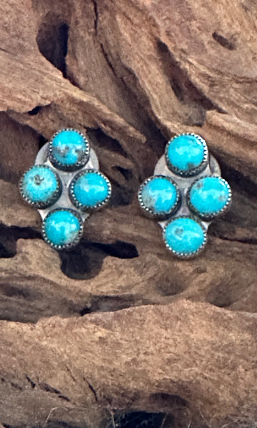 NATIVE AMERICAN Kingman Turquoise and Silver Cluster Earrings