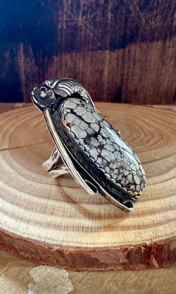 TWO FEATHERS Ice Blue Turquoise & Sterling Silver Ring • Size 10 1/4