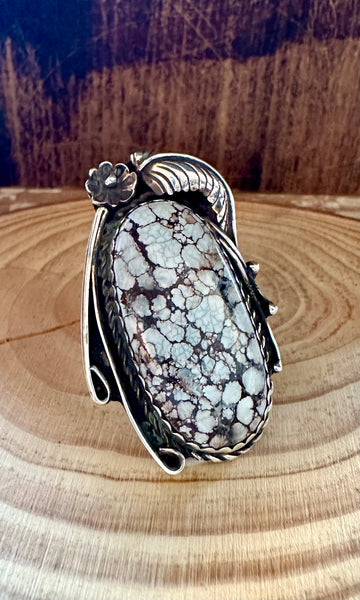 TWO FEATHERS Ice Blue Turquoise & Sterling Silver Ring • Size 10 1/4