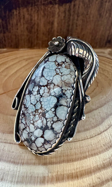TWO FEATHERS Ice Blue Turquoise & Sterling Silver Ring • Size 10 1/4