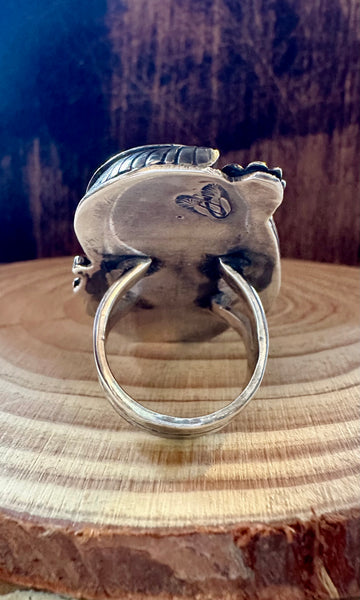 TWO FEATHERS Ice Blue Turquoise & Sterling Silver Ring • Size 10 1/4