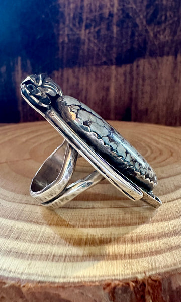 TWO FEATHERS Ice Blue Turquoise & Sterling Silver Ring • Size 10 1/4