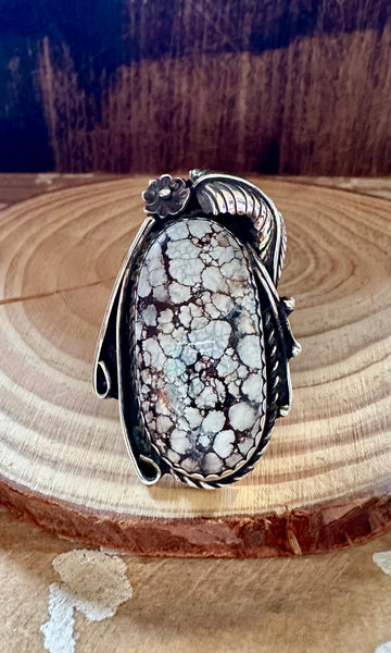 TWO FEATHERS Ice Blue Turquoise & Sterling Silver Ring • Size 10 1/4