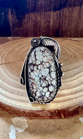 TWO FEATHERS Ice Blue Turquoise & Sterling Silver Ring • Size 10 1/4