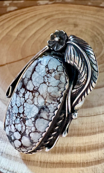 TWO FEATHERS Ice Blue Turquoise & Sterling Silver Ring • Size 10 1/4
