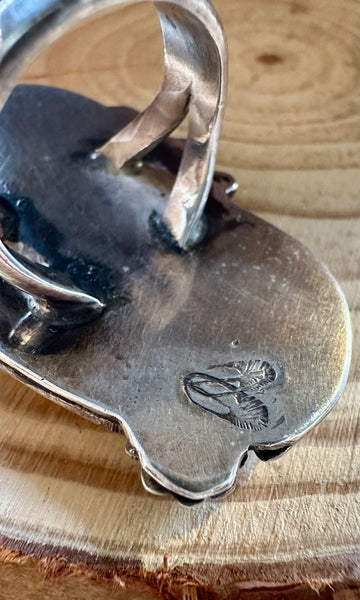 TWO FEATHERS Ice Blue Turquoise & Sterling Silver Ring • Size 10 1/4