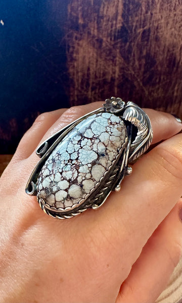 TWO FEATHERS Ice Blue Turquoise & Sterling Silver Ring • Size 10 1/4