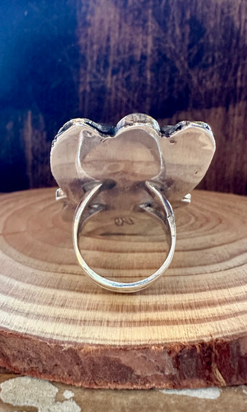 TWO FEATHERS Large Turquoise & Sterling Silver Ring • Size 11 1/4