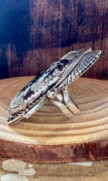 TWO FEATHERS Large Turquoise & Sterling Silver Ring • Size 11 1/4