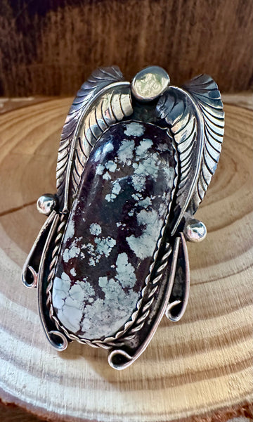TWO FEATHERS Large Turquoise & Sterling Silver Ring • Size 11 1/4