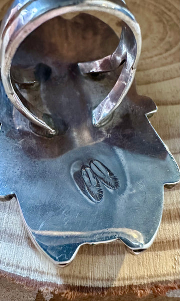 TWO FEATHERS Large Turquoise & Sterling Silver Ring • Size 11 1/4