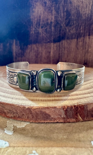 GREEN ENVY Vintage Turquoise & Sterling Silver Cuff • 30g