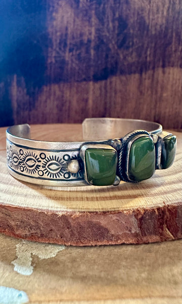 GREEN ENVY Vintage Turquoise & Sterling Silver Cuff • 30g