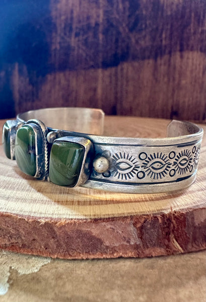 GREEN ENVY Vintage Turquoise & Sterling Silver Cuff • 30g