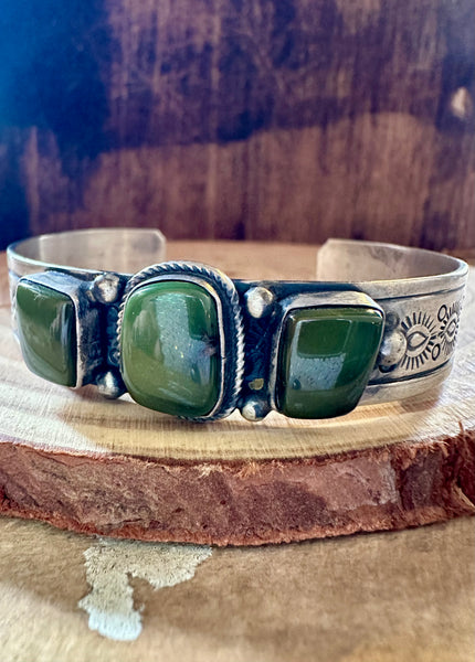 GREEN ENVY Vintage Turquoise & Sterling Silver Cuff • 30g