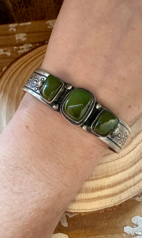 GREEN ENVY Vintage Turquoise & Sterling Silver Cuff • 30g