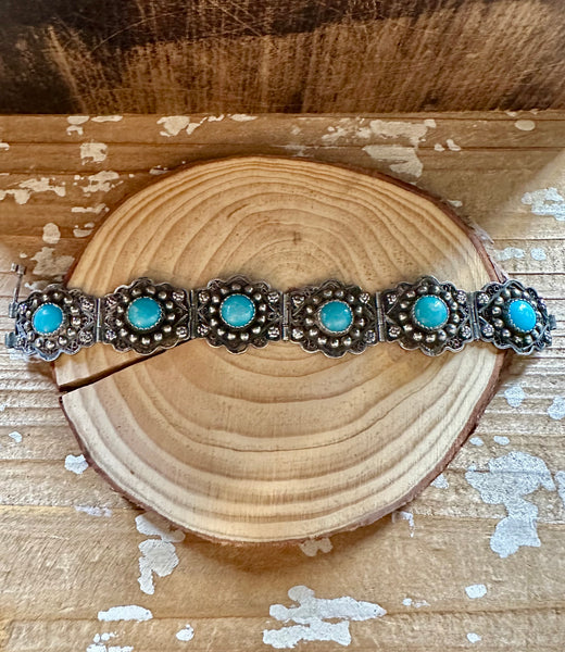 TURQUOISE MEXICAN FILIGREE Vintage Sterling Silver Bracelet • 36g