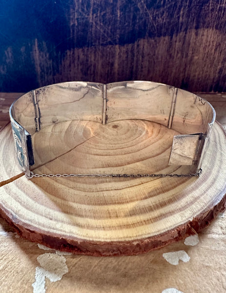 VINTAGE MEXICAN SILVER & Turquoise Inlay Bracelet • 44g