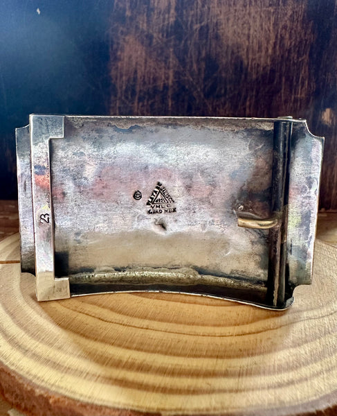VINTAGE MEXICAN SILVER & Turquoise Inlay Belt Buckle