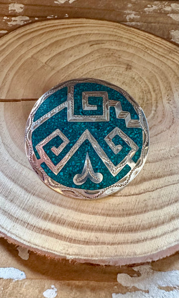 VINTAGE MEXICAN SILVER & Turquoise Inlay Pendant/Pin