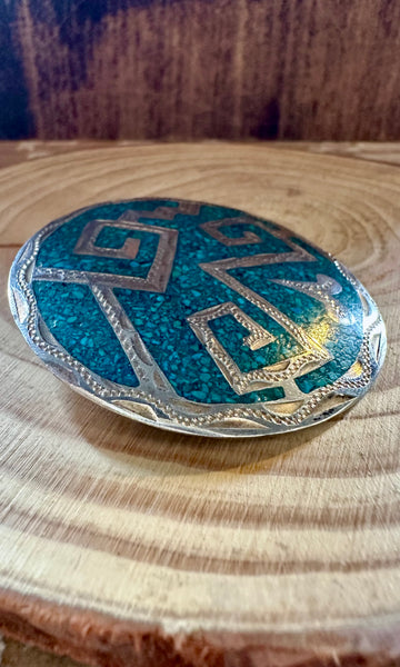 VINTAGE MEXICAN SILVER & Turquoise Inlay Pendant/Pin