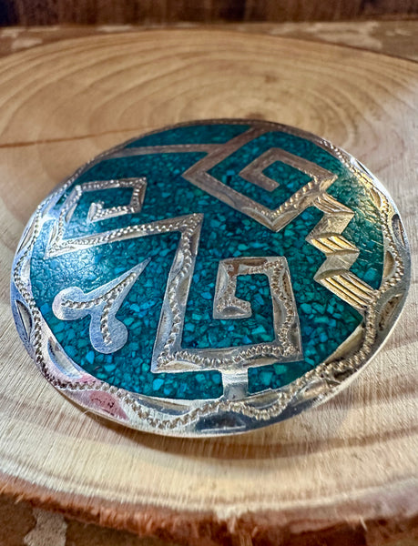 VINTAGE MEXICAN SILVER & Turquoise Inlay Pendant/Pin