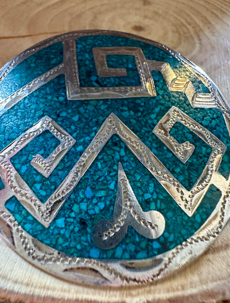 VINTAGE MEXICAN SILVER & Turquoise Inlay Pendant/Pin