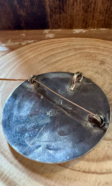 VINTAGE MEXICAN SILVER & Turquoise Inlay Pendant/Pin