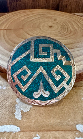 VINTAGE MEXICAN SILVER & Turquoise Inlay Pendant/Pin