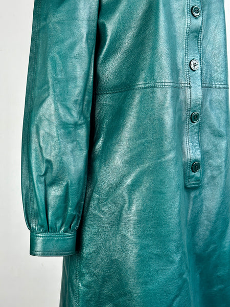 DEREK LAM Forest Green Leather Shirt Dress • Small