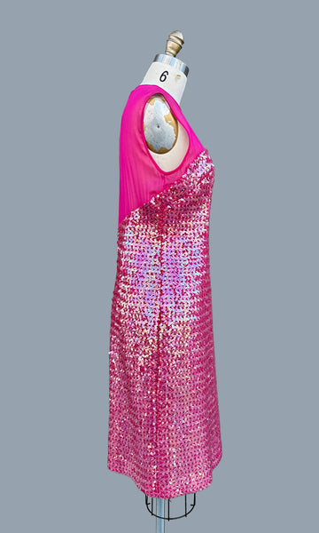 VINTAGE MERMAID Pink Sequin & Sheer 60s Dress • Medium