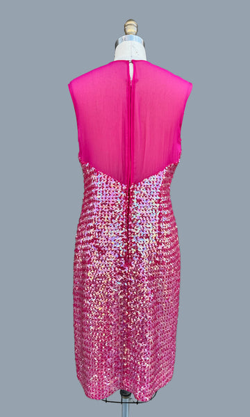 VINTAGE MERMAID Pink Sequin & Sheer 60s Dress • Medium