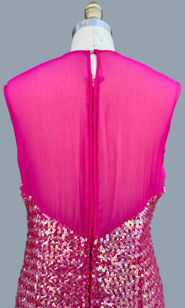 VINTAGE MERMAID Pink Sequin & Sheer 60s Dress • Medium